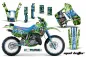 Preview: Mad Hatter Hintergrund = Grün, Designfarbe = Blau mit Nummernfeldern für Kawasaki KDX200 1989-1994
