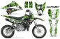 Preview: Mad Hatter Hintergrund = Grün, Designfarbe = Weiß mit Nummernfeldern für Kawasaki KLX110 2010-2021