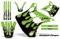 Preview: Diamond Flames Hintergrund = Grün, Designfarbe = Schwarz ohne Nummernfeldern für Kawasaki KX125/250 1990-1991