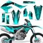Preview: Geometrik Hintergrund = Schwarz, Designfarbe = Teal Blau mit Nummernfeldern für Kawasaki KX250F 2021-2024