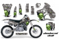 Preview: Checkered Skull Hintergrund = Silber, Designfarbe = Grün mit Nummernfeldern für Kawasaki KX500 1988-2004