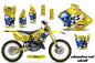Preview: Checkered Skull Hintergrund = Gelb, Designfarbe = Blau mit Nummernfeldern für Suzuki RM 250 2001-2009