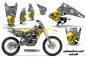 Preview: Checkered Skull Hintergrund = Silber, Designfarbe = Gelb mit Nummernfeldern für Suzuki RMZ 250 2004-2006