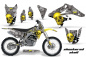 Preview: Checkered Skull Hintergrund = Silber, Designfarbe = Gelb mit Nummernfeldern für Suzuki RMZ 250 2007-2009