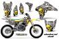 Preview: Checkered Skull Hintergrund = Silber, Designfarbe = Gelb mit Nummernfeldern für Suzuki RMZ 450 2005-2006
