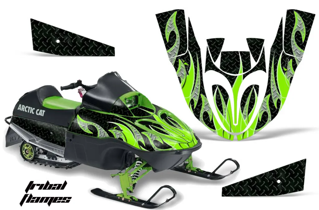 Tribal Flames Hintergrund = Schwarz, Designfarbe = Green für Arctic Cat 120 Sno Pro