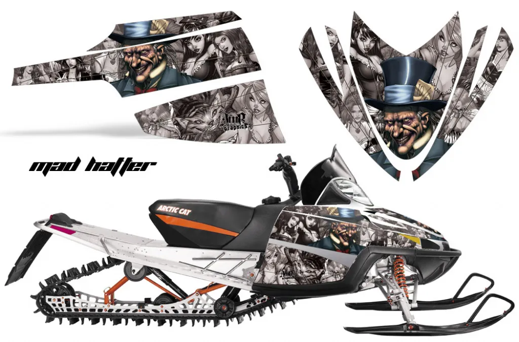 Mad Hatter Hintergrund = Silber, Designfarbe = Silber für Arctic Cat M Series/Crossfire Schneemobil 2007-2011