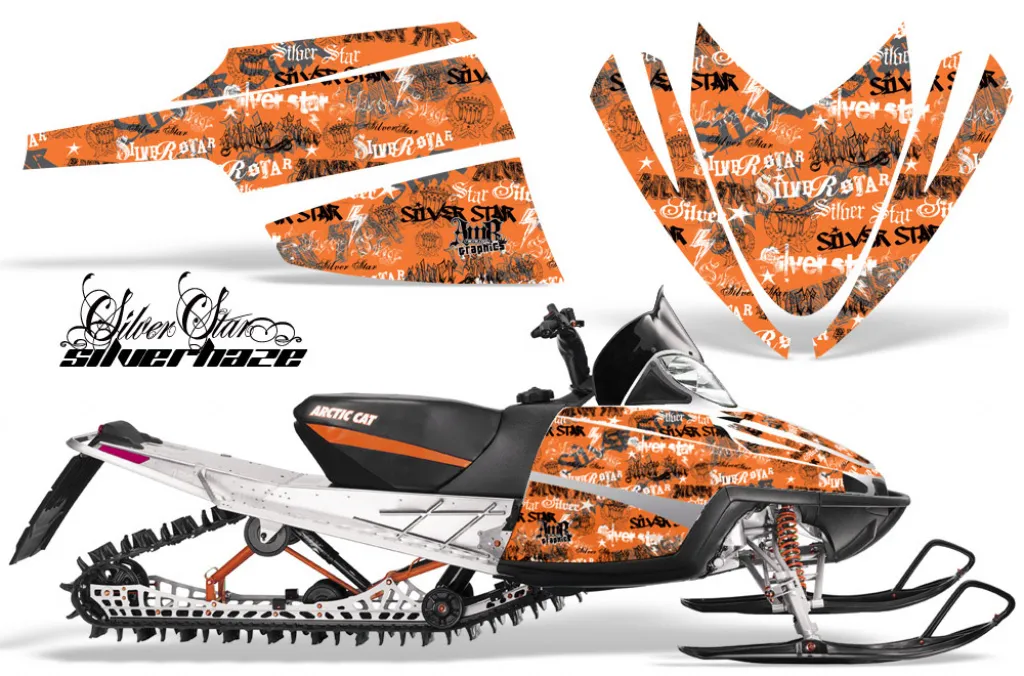 SilverStar - Silverhaze Hintergrund = Orange, Designfarbe = Schwarz für Arctic Cat M Series/Crossfire Schneemobil 2007-2011