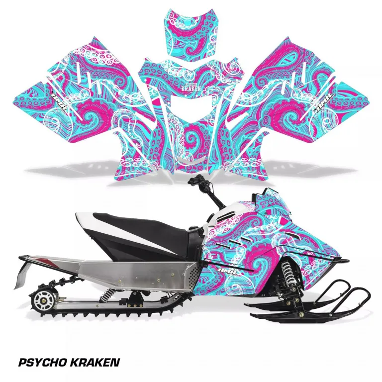 Psycho Kraken Hintergrund = Teal Blau, Designfarbe = Pink für Arctic Cat ZR 200 Schneemobil 2018-2024