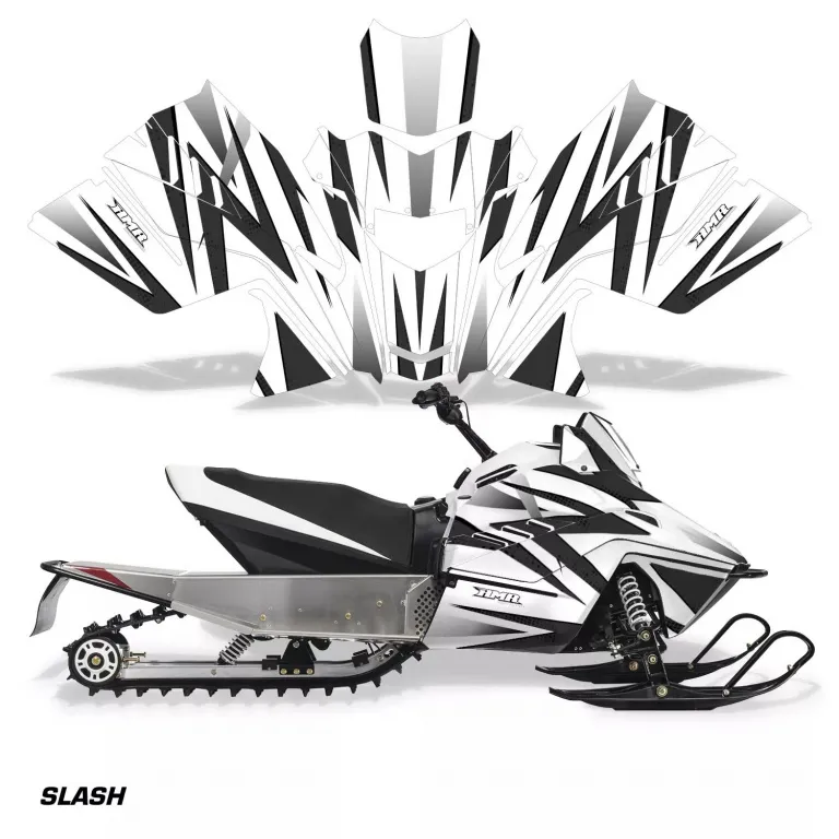 Slash Hintergrund = Weiß, Designfarbe = Schwarz für Arctic Cat ZR 200 Schneemobil 2018-2024