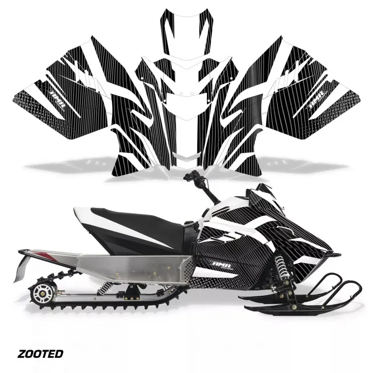 Zooted Hintergrund = Schwarz, Designfarbe = Weiß für Arctic Cat ZR 200 Schneemobil 2018-2024