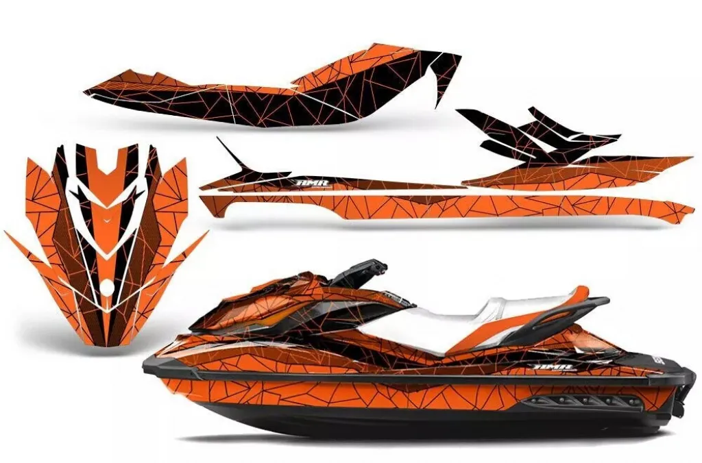 Geometrik Hintergrund = Schwarz, Designfarbe = Orange für CAN-AM Sea Doo GTI/GTR/GTS HD Sitdown 2011-2019