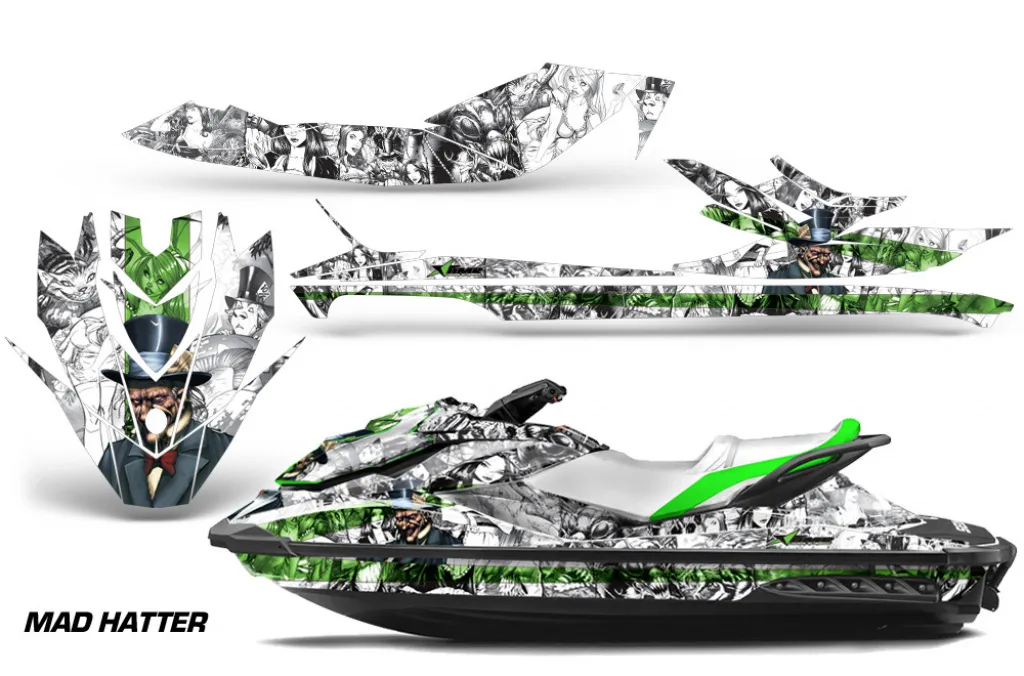 Mad Hatter Hintergrund = Weiß, Designfarbe = Green für CAN-AM Sea Doo GTI/GTR/GTS HD Sitdown 2011-2019