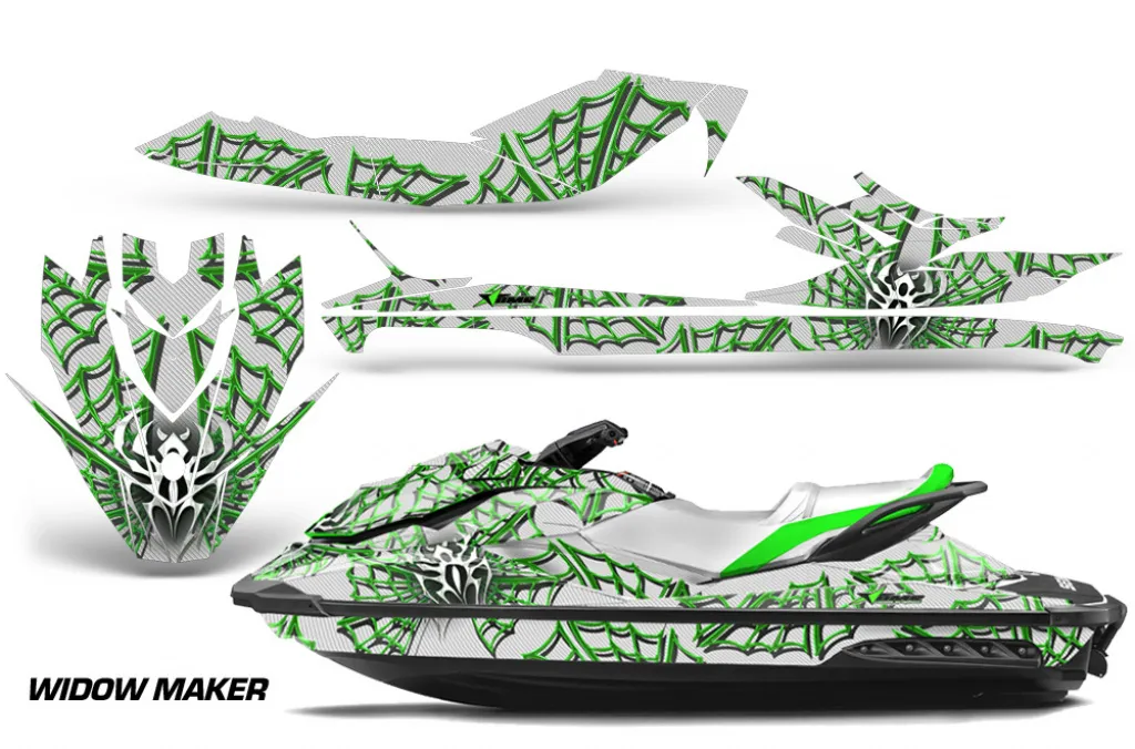 Widow Maker Hintergrund = Weiß, Designfarbe = Grün für CAN-AM Sea Doo GTI/GTR/GTS HD Sitdown 2011-2019