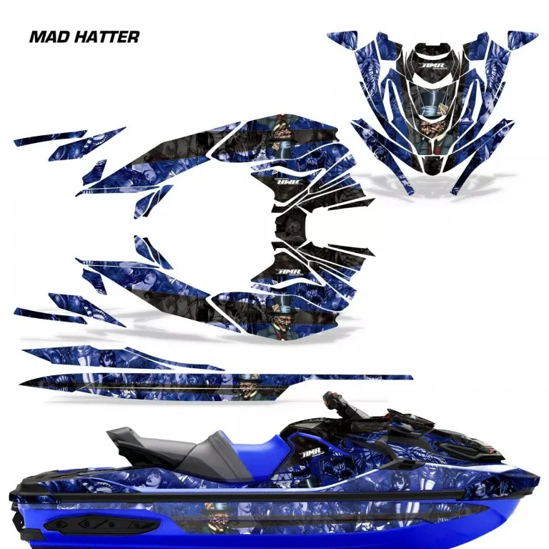 Mad Hatter Hintergrund = Blau, Designfarbe = Schwarz für CAN-AM Sea-Doo RXT X GTX 300 2018-2024