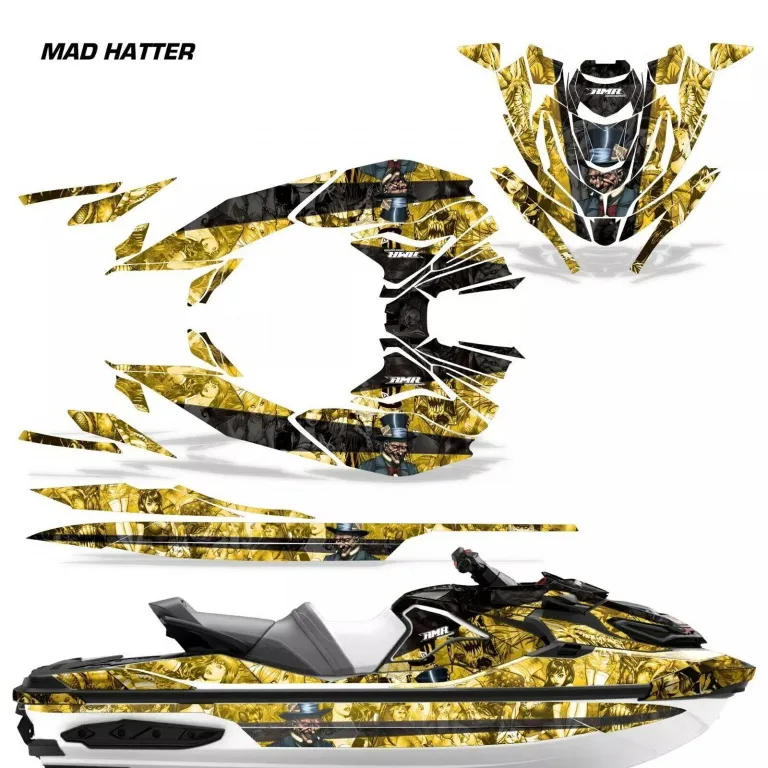 Mad Hatter Hintergrund = Gelb, Designfarbe = Schwarz für CAN-AM Sea-Doo RXT X GTX 300 2018-2024