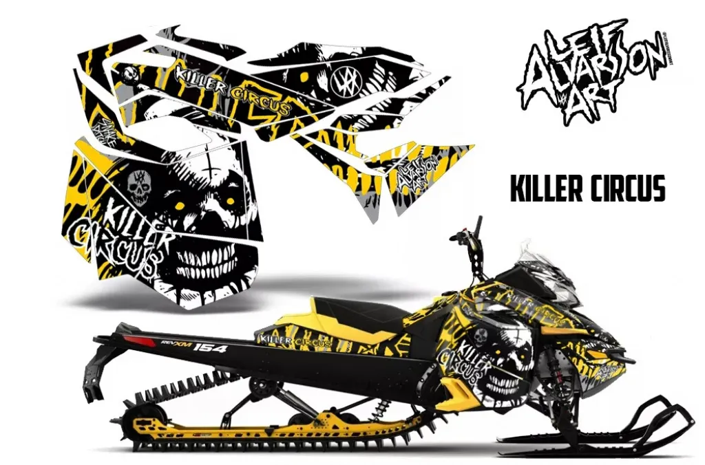Killer Circus Hintergrund = Silber, Designfarbe = Gelb für CAN-AM Ski Doo Rev XM Summit Sled 2013-2016
