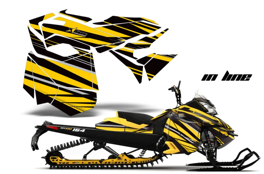 In Line Hintergrund = Schwarz, Designfarbe = Gelb für CAN-AM Ski Doo Rev XM Summit Sled 2013-2016