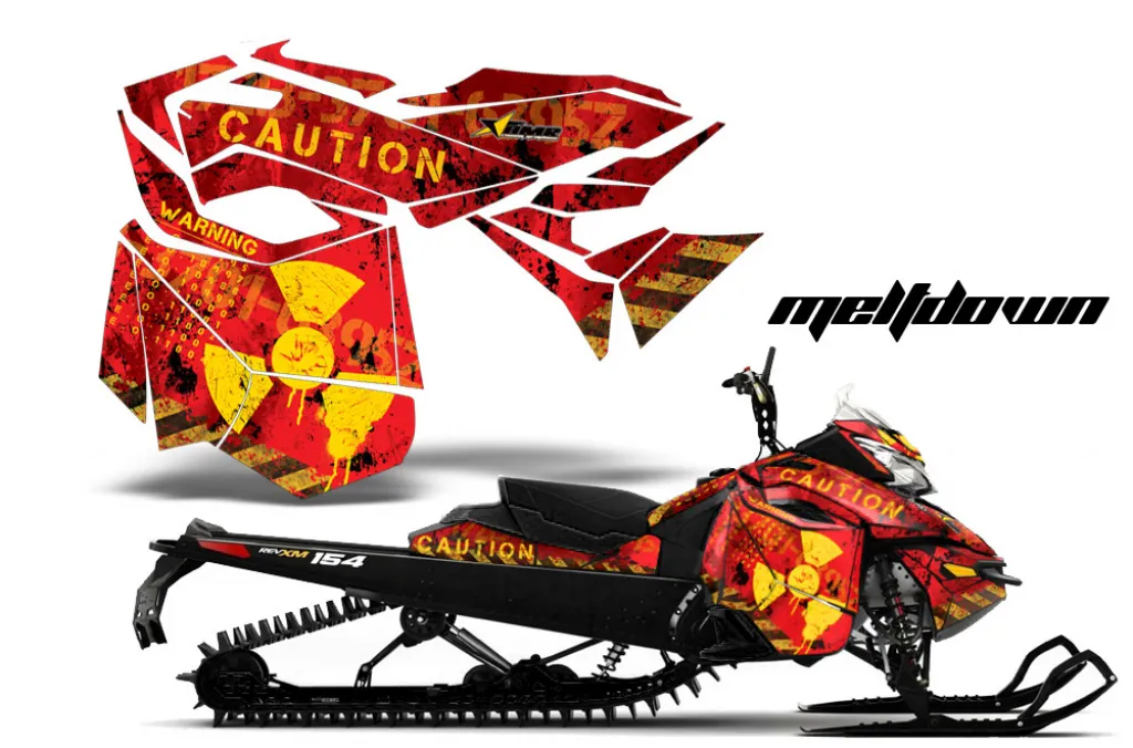 Meltdown Hintergrund = Rot, Designfarbe = Gelb für CAN-AM Ski Doo Rev XM Summit Sled 2013-2016