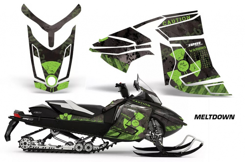 Meltdown Background = Black, Design color = Green for CAN-AM Ski Doo Rev XR/GSX/MXZ Sled 2009-2015