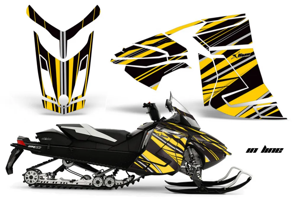 In Line Hintergrund = Schwarz, Designfarbe = Gelb für CAN-AM Ski Doo Rev XR/GSX/MXZ Sled 2009-2015