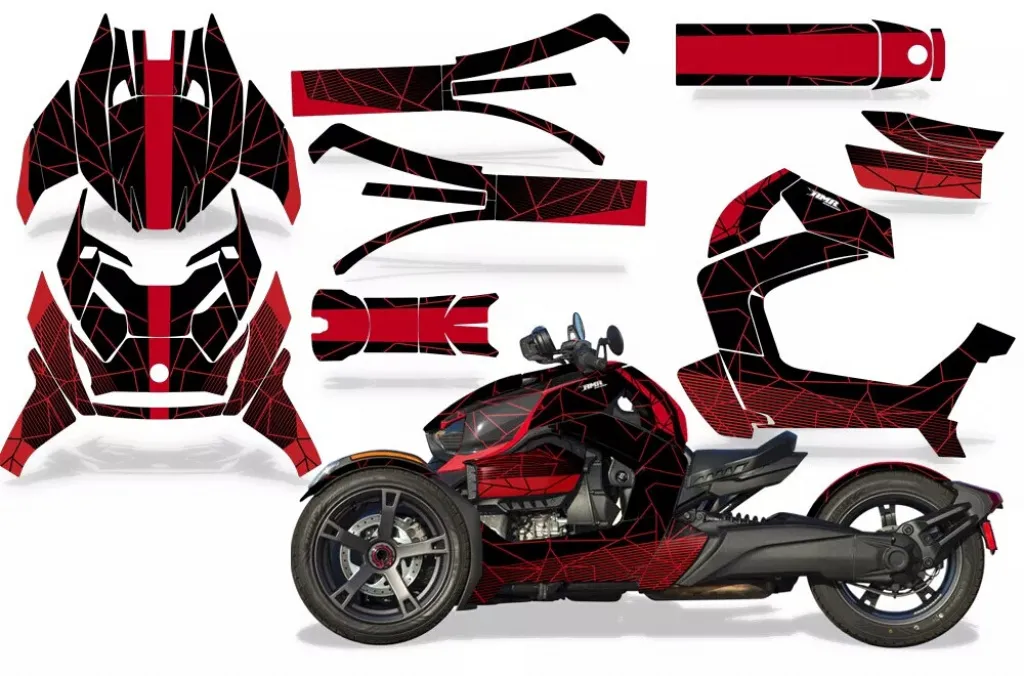 Geometrik Hintergrund = Schwarz, Designfarbe = Rot für CAN-AM Ryker Rally up 2022+