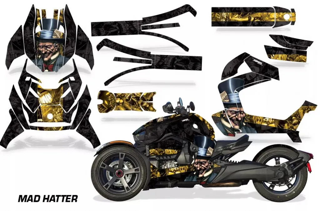 Mad Hatter Hintergrund = Schwarz, Designfarbe = Gelb für CAN-AM Ryker Rally up 2022+