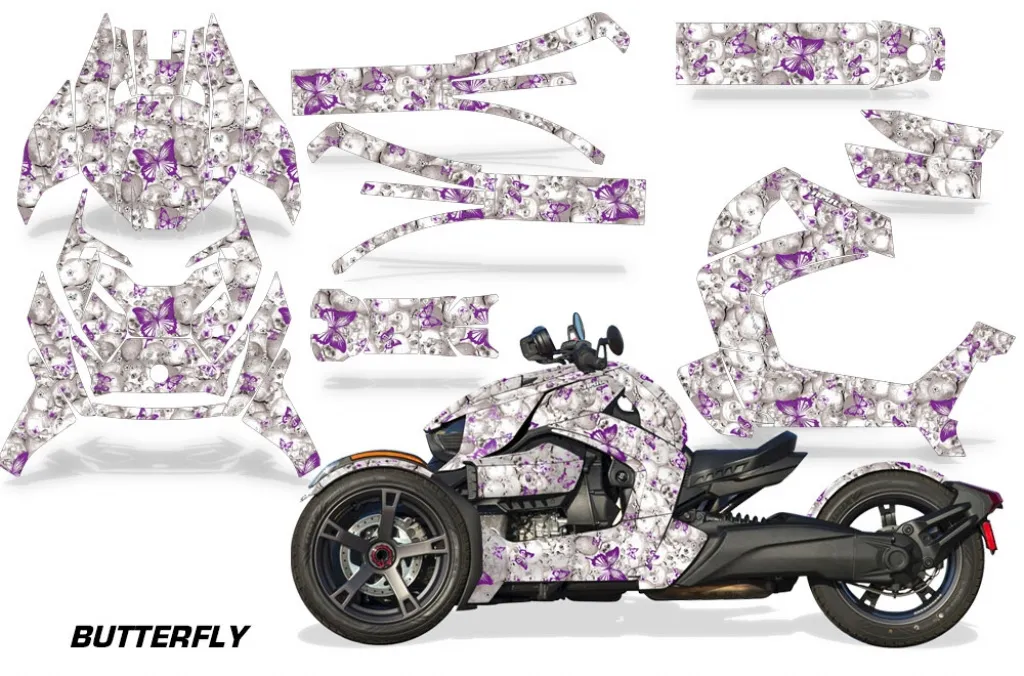 Butterfly Hintergrund = Weiß, Designfarbe = Lila für CAN-AM Ryker Rally up 2022+