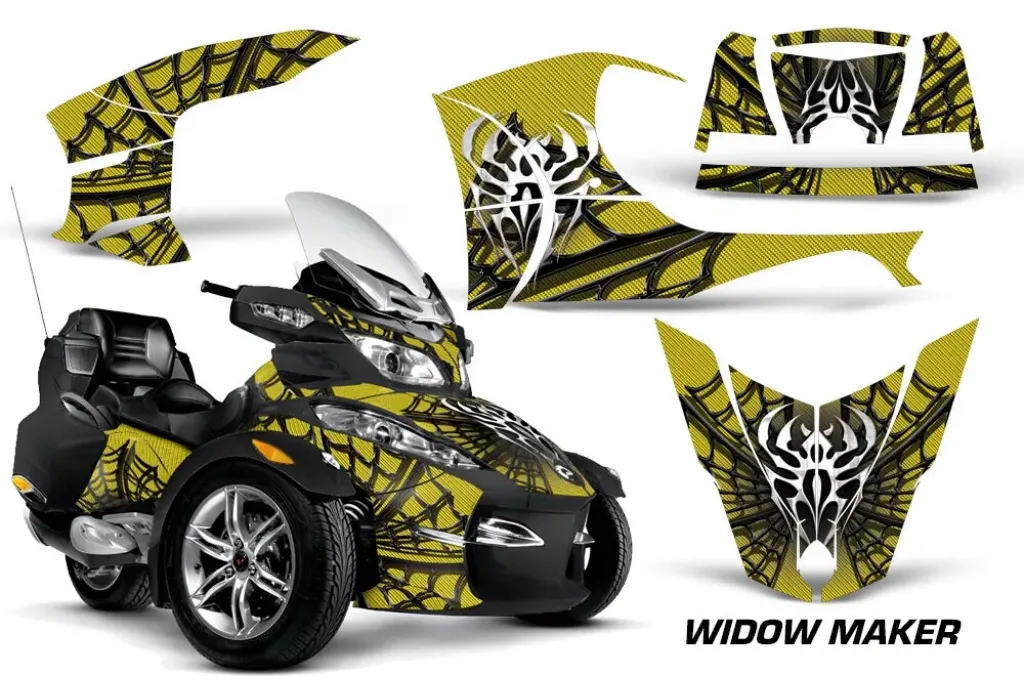 Widow Maker Hintergrund = Gelb, Designfarbe = Schwarz für CAN-AM Spyder RT/RTS/RT Limited 2010-2013