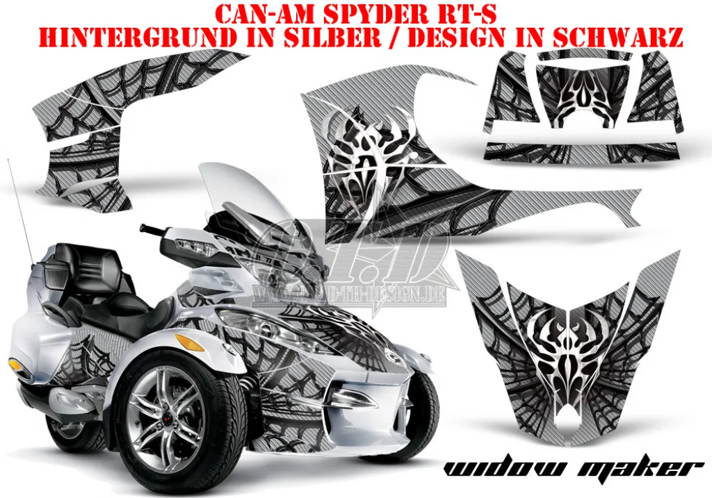 Widow Maker Hintergrund = Silber, Designfarbe = Schwarz für CAN-AM Spyder RT/RTS/RT Limited 2010-2013