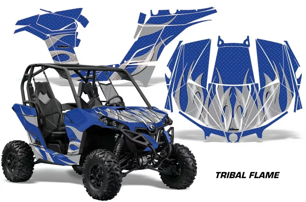 Tribal Flames Hintergrund = Blau, Designfarbe = Silber für CAN-AM Maverick 1000 X/RS/R/XDS Turbo 2013-2016