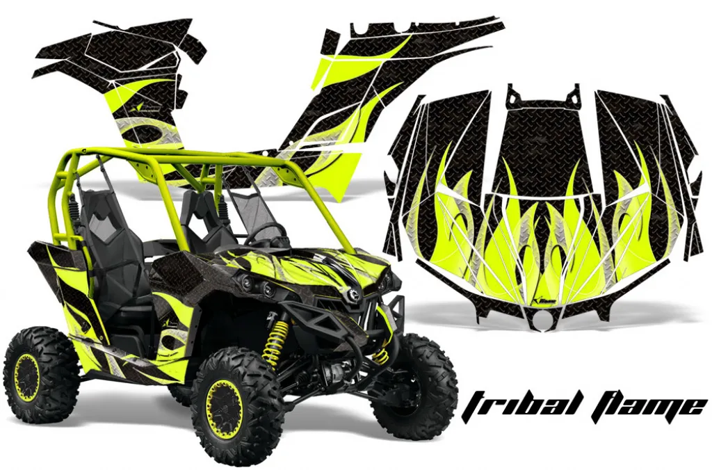 Tribal Flames Hintergrund = Schwarz, Designfarbe = Manta Grün für CAN-AM Maverick 1000 X/RS/R/XDS Turbo 2013-2016