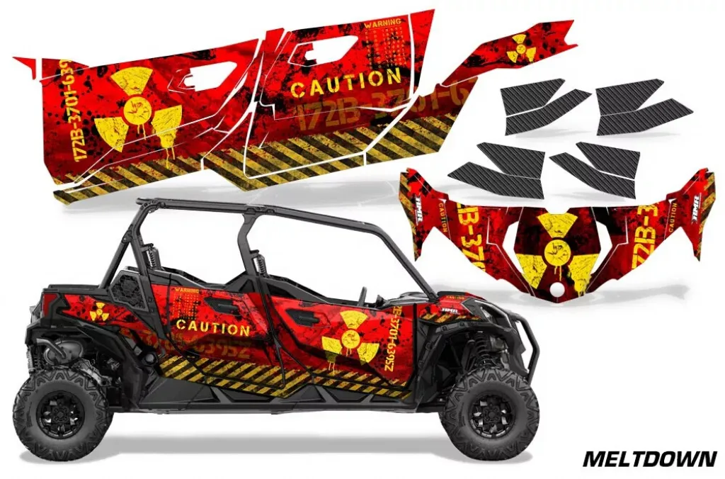 Meltdown Hintergrund = Rot, Designfarbe = Gelb für CAN-AM BRP Maverick Sport MAX 4 Türer ab 2019+