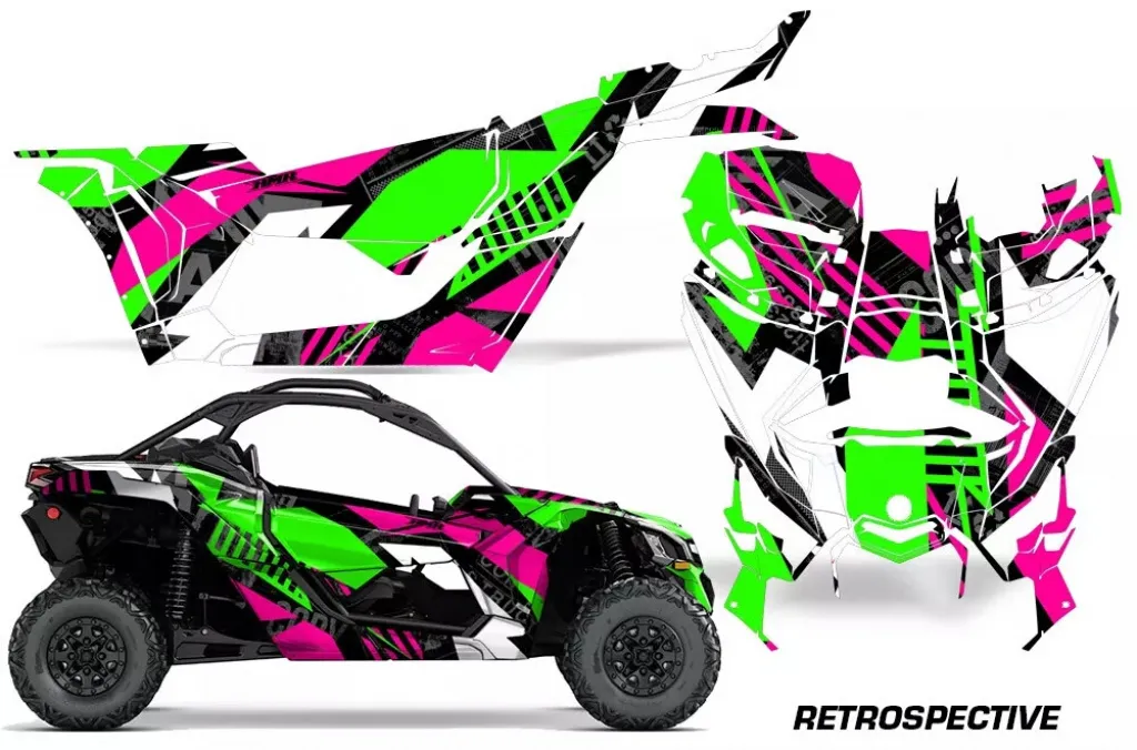 Retrospective Background = Pink, Design color = Green for CAN-AM Maverick X3 2016-2023