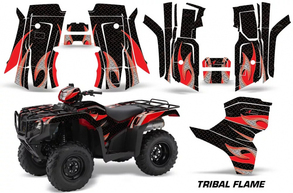 Tribal Flame Background = Black, Design color = Red for Honda Fourtrax TRX 500 Foreman 2014-2019