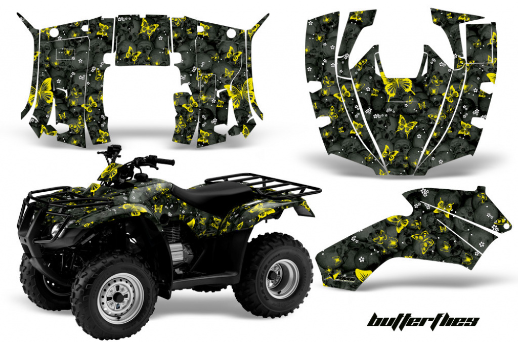 Butterfly Background = Black, Design color = Yellow for Honda Recon ES Fourtrax 2005-2018