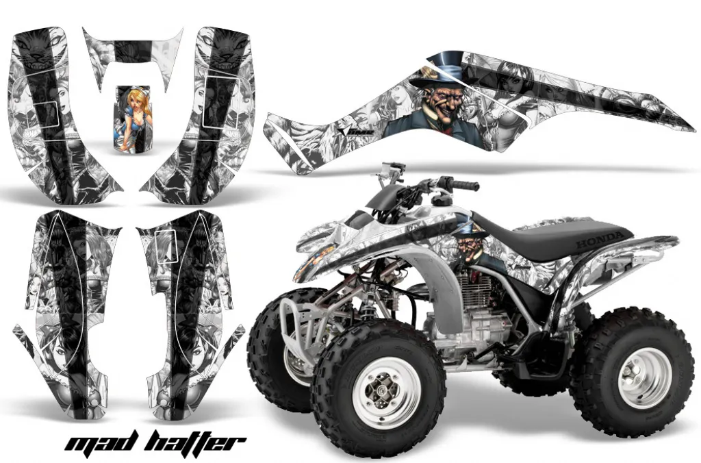 Mad Hatter Hintergrund = Weiß, Designfarbe = Schwarz für Honda TRX 250EX 2001-2005