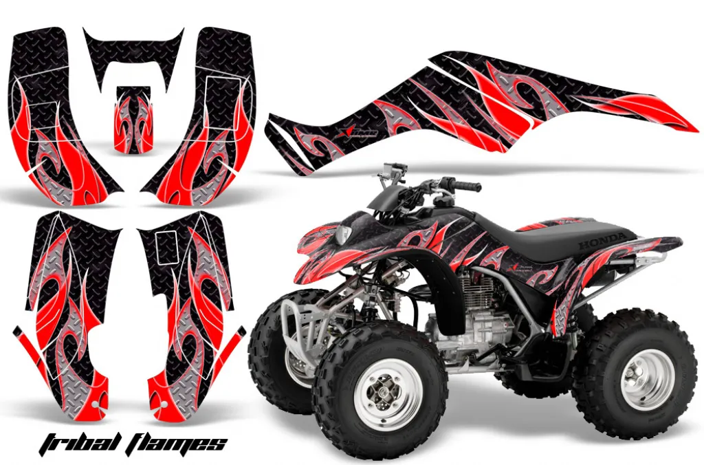 Tribal Flame Hintergrund = Schwarz, Designfarbe = Rot für Honda TRX 250EX 2001-2005