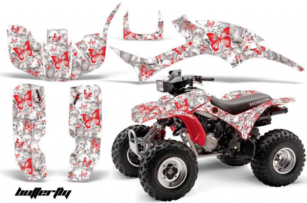 Butterfly Background = White, Design color = Red for Honda TRX 300EX 1993-2006
