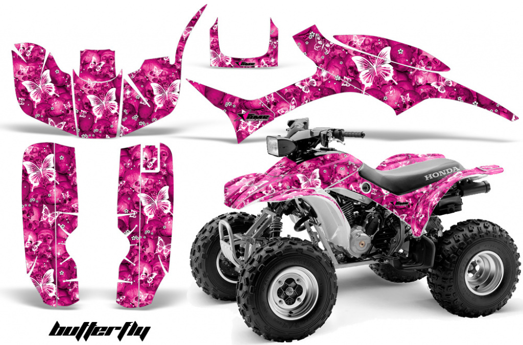 Butterfly Background = Pink, Design color = White for Honda TRX 300EX 1993-2006