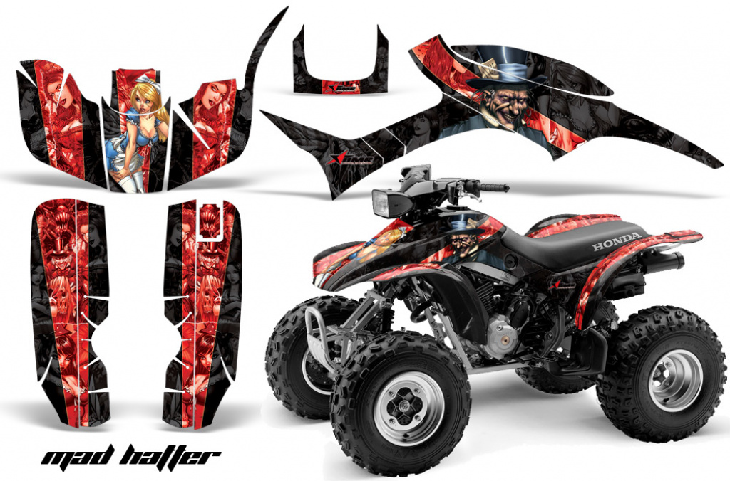Mad Hatter Background = Black, Design color = Red for Honda TRX 300EX 1993-2006