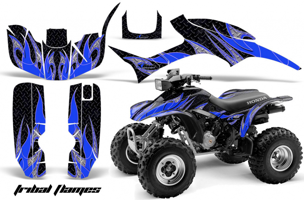 Tribal Flame Background = Black, Design color = Blue for Honda TRX 300EX 1993-2006