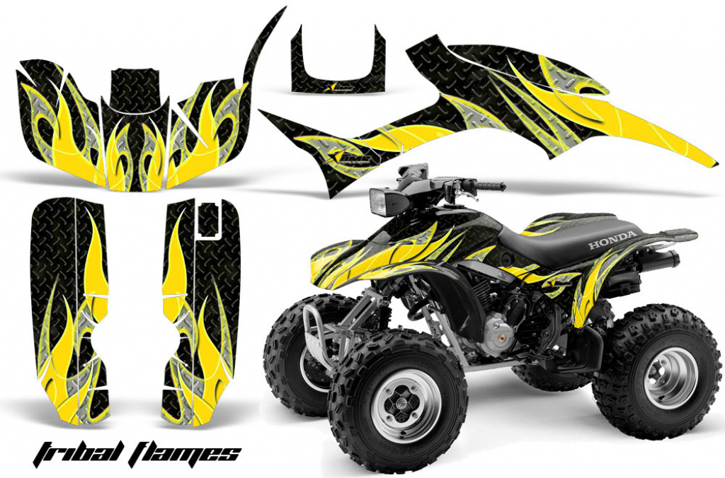 Tribal Flame Background = Black, Design color = Yellow for Honda TRX 300EX 1993-2006