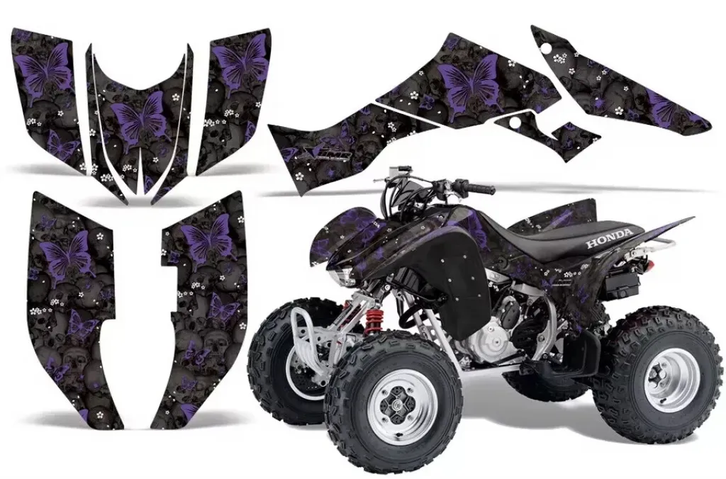 Butterfly Hintergrund = Schwarz, Designfarbe = Lila für Honda TRX 300EX 2007-2013