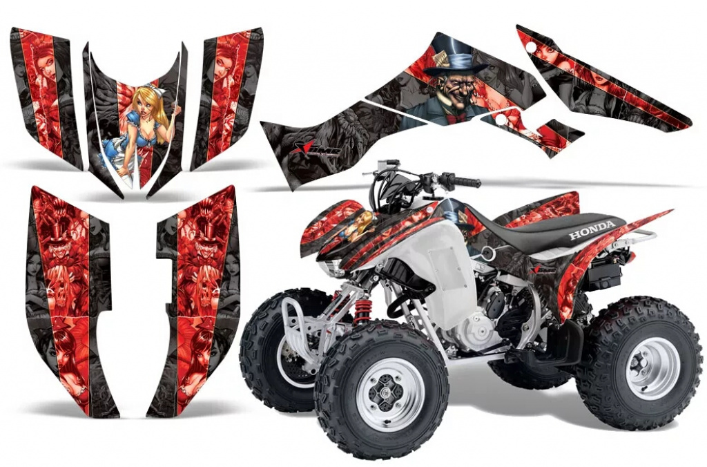 Mad Hatter Background = Black, Design color = Red for Honda TRX 300EX 2007-2013