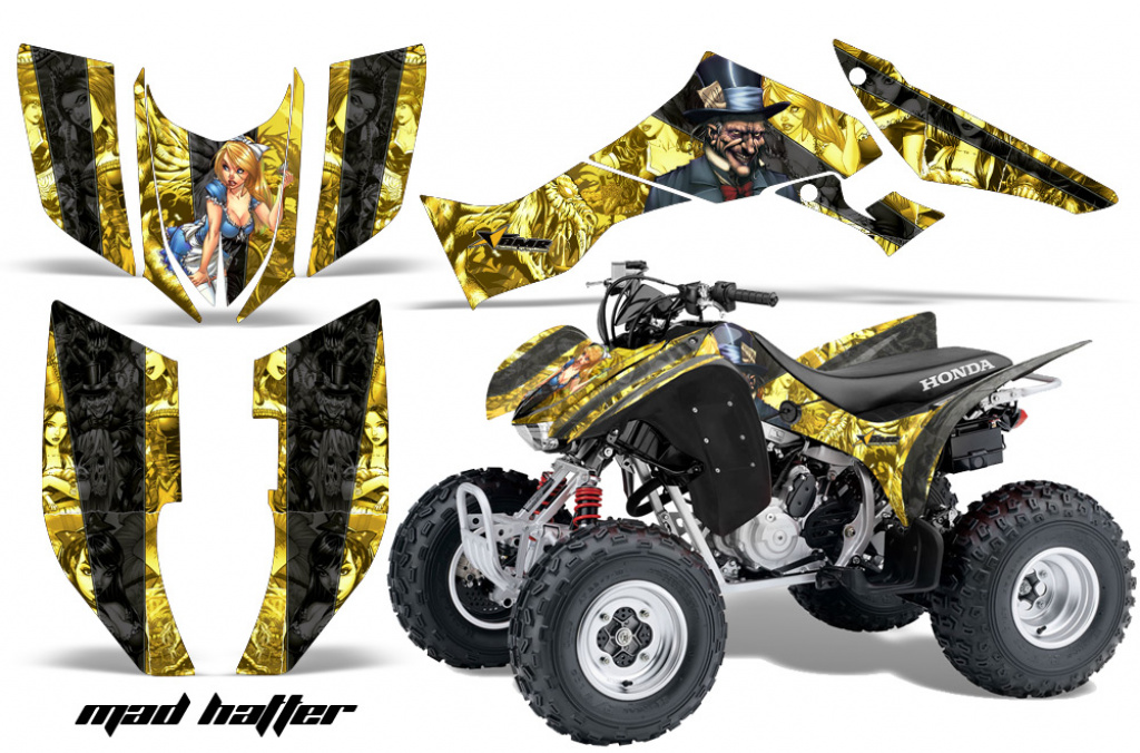 Mad Hatter Background = Yellow, Design color = Black for Honda TRX 300EX 2007-2013
