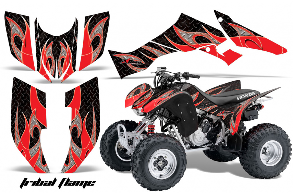 Tribal Flame Background = Black, Design color = Red for Honda TRX 300EX 2007-2013