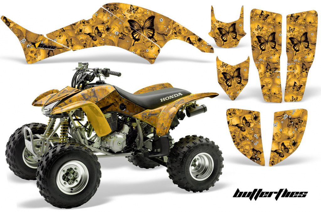 Butterfly Background = Yellow, Design color = Black for Honda TRX 400EX 1999-2007