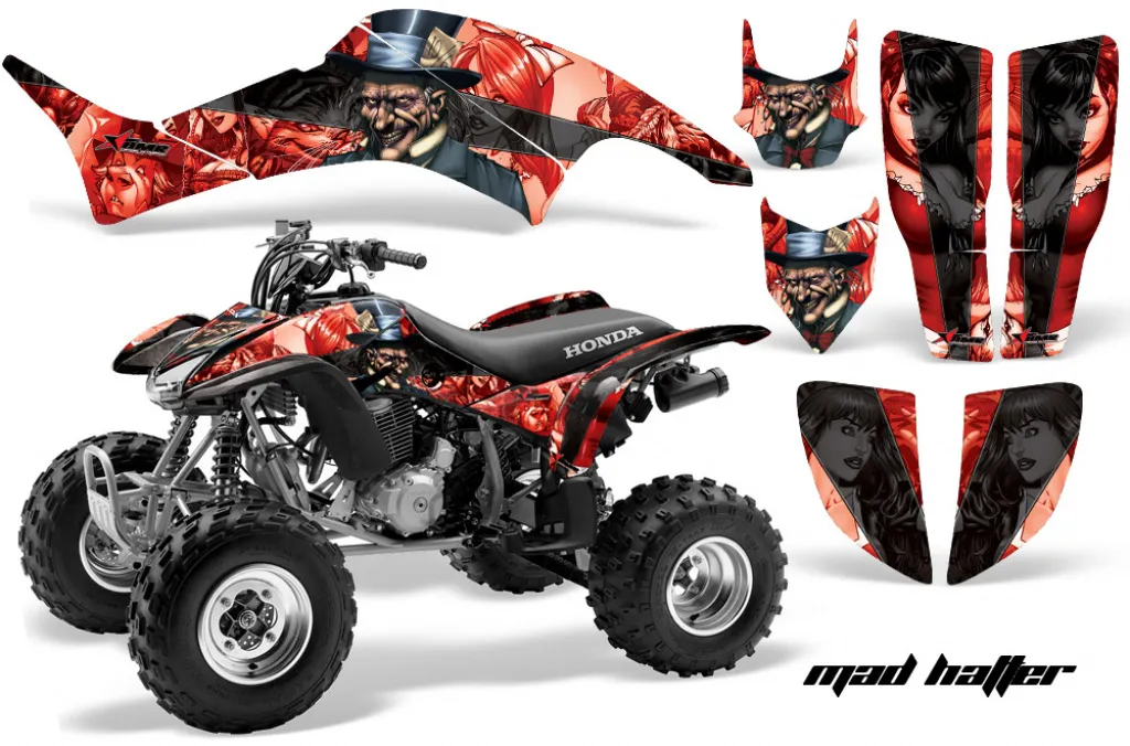 Mad Hatter Hintergrund = Rot, Designfarbe = Schwarz für Honda TRX 400EX 1999-2007