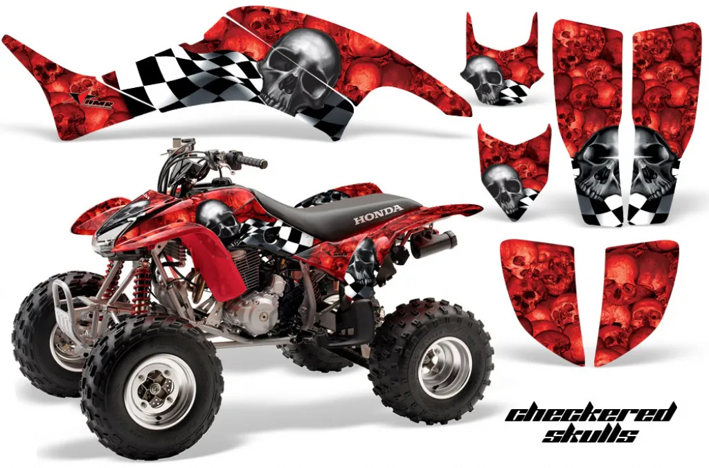Checkered Skull Hintergrund = Rot, Designfarbe = Silber für Honda TRX 400EX 1999-2007